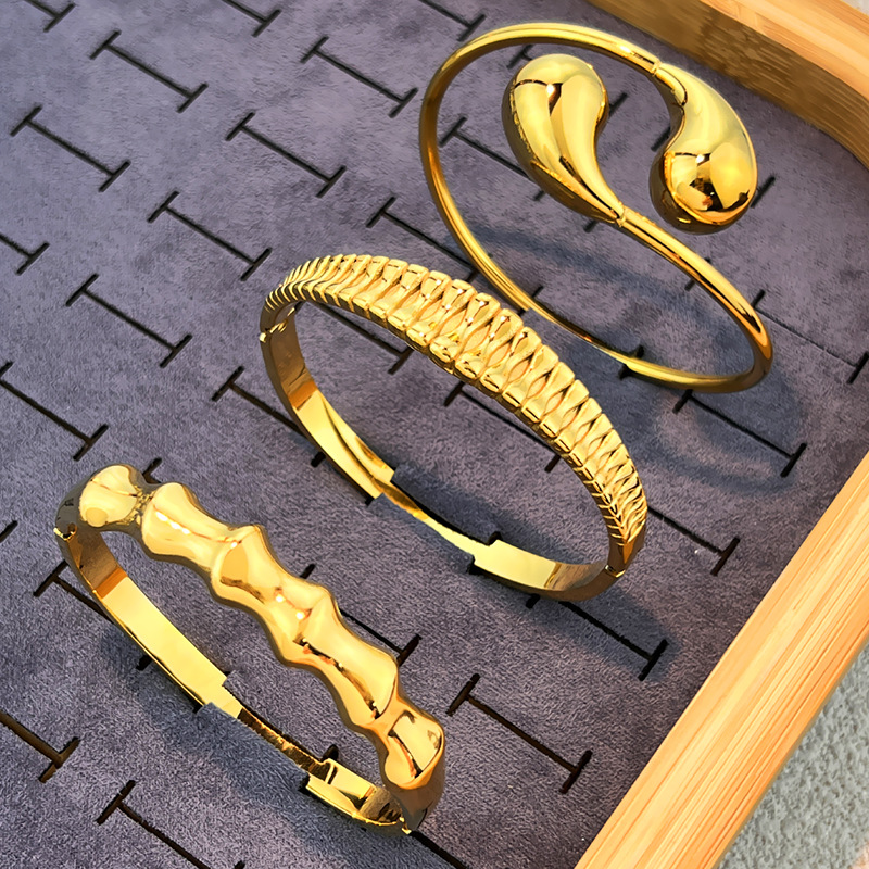 1 Adet Düzensiz Şekilli Paslanmaz Çelik Altın Renkli Bilezik Resim2