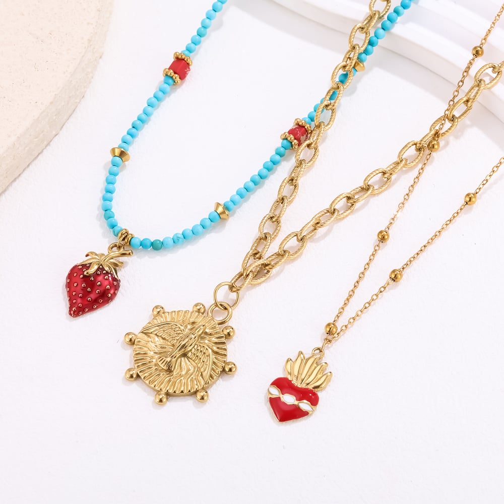 1 pieza de magnífico collar colgante de acero inoxidable con forma de fresa para mujer h5Imagen2