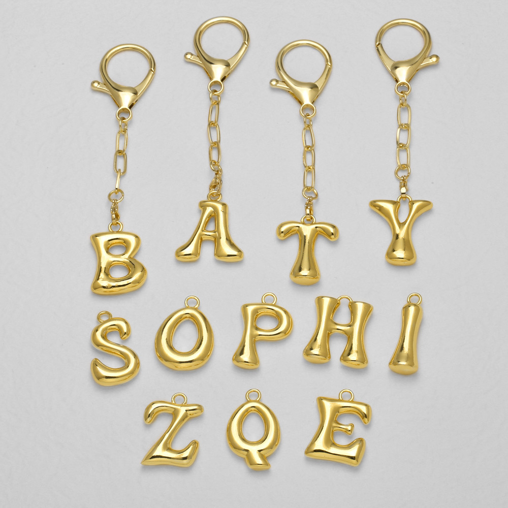 1 Piece Bubble Letter Copper Gold Color Keychain h5Picture4