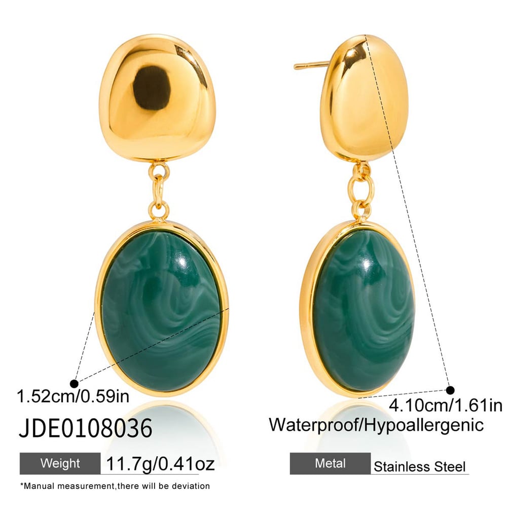 1 Pair Retro Green Circle Stainless Steel Gold Color Acrylic Women's Drop Earrings Picture2