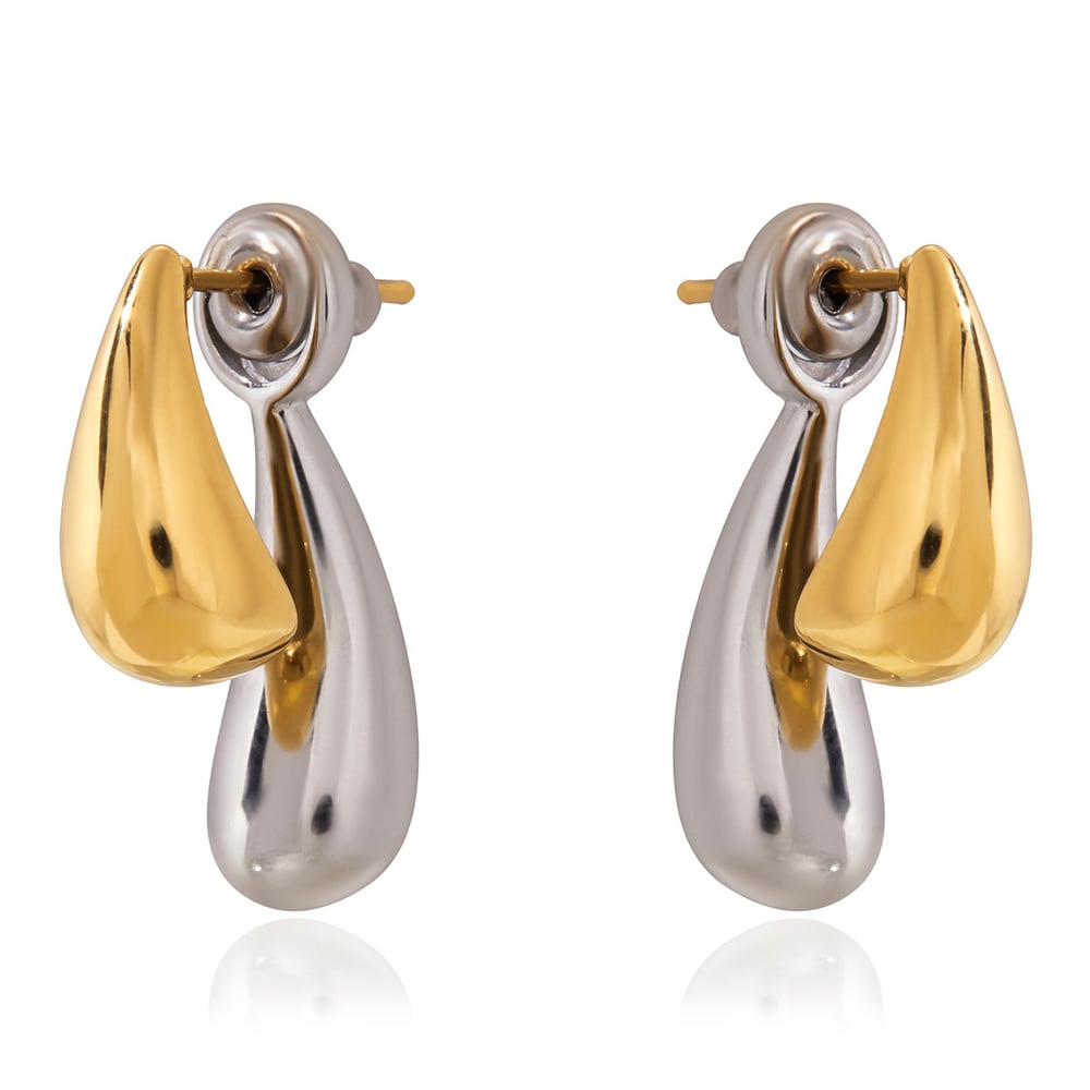 1 Pair Gold&Silver Colors Droplet Stainless Steel Women's Stud Earrings