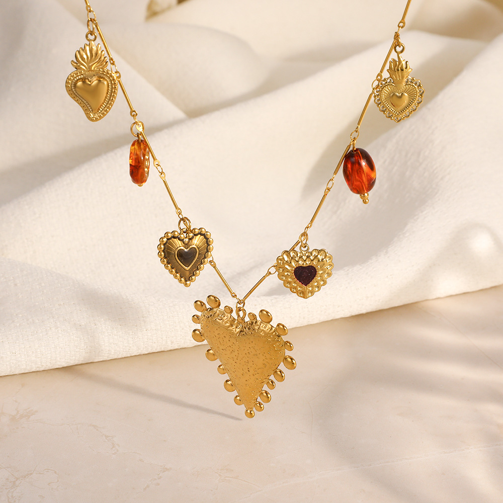 1 Piece  Flower Heart Stainless Steel Women's Pendant Necklaces Picture2