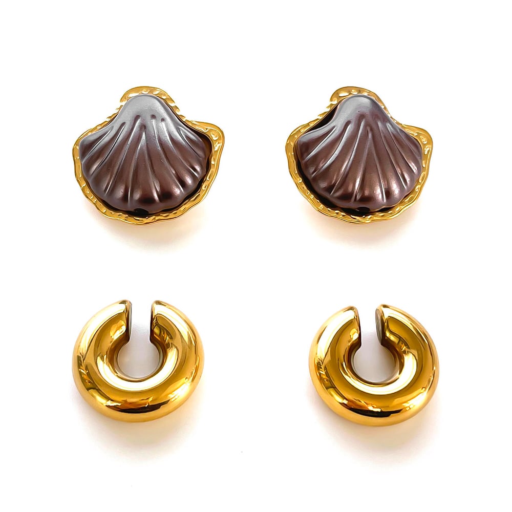 1 Pair Shell Stainless Steel Gold Color Acrylic Earring Set