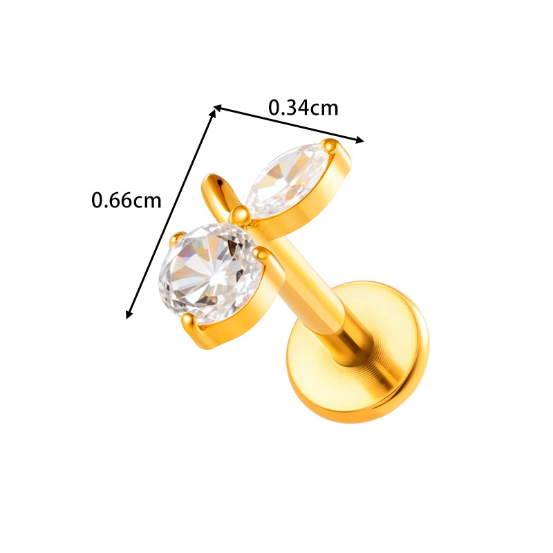 1 Piece Shining Bow Knot Star Fish Titanium Alloy Gold Color Zircon Women's Piercing Earrings Picture2