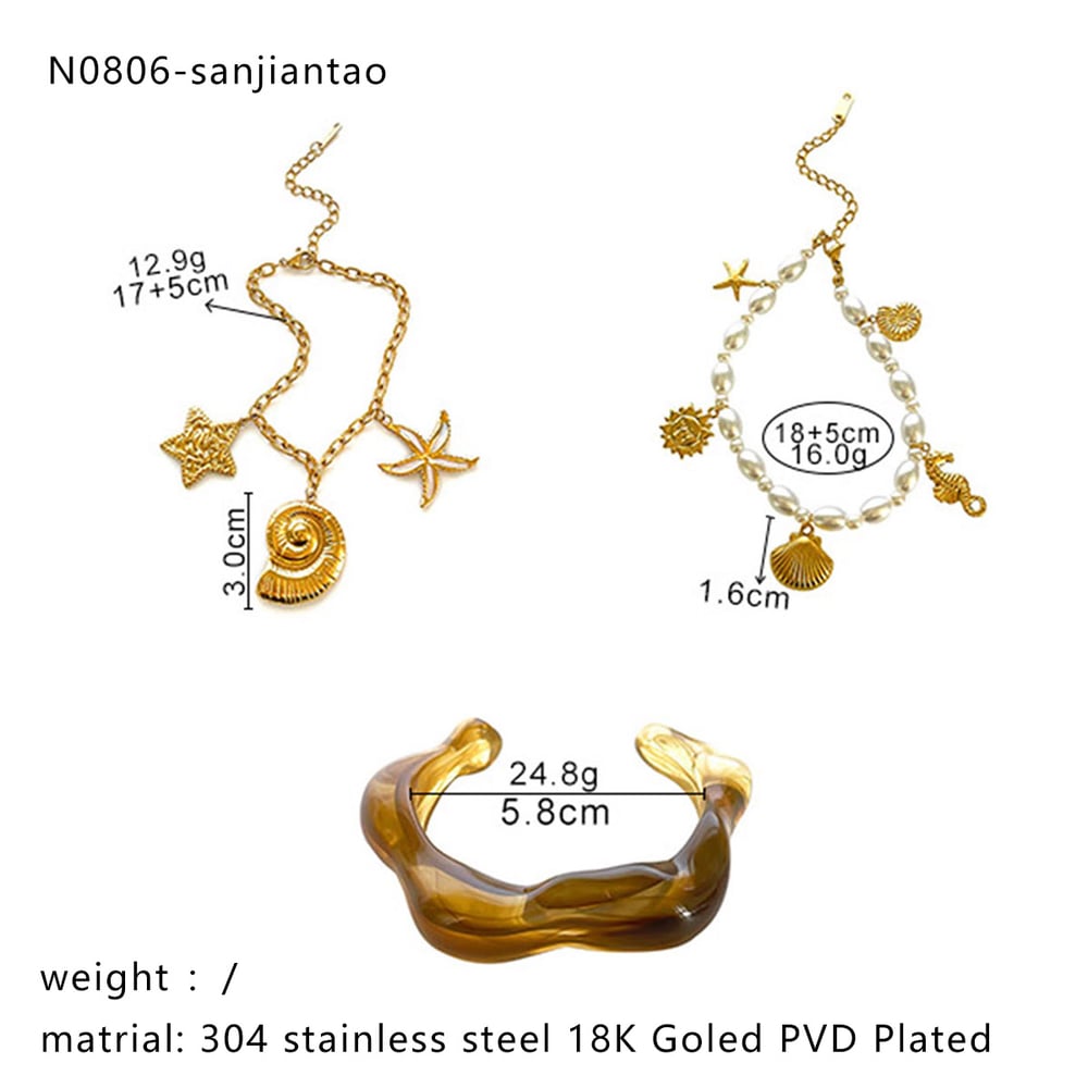 Stainless Steel Gold Color Acrylic Bracelet Set Picture2