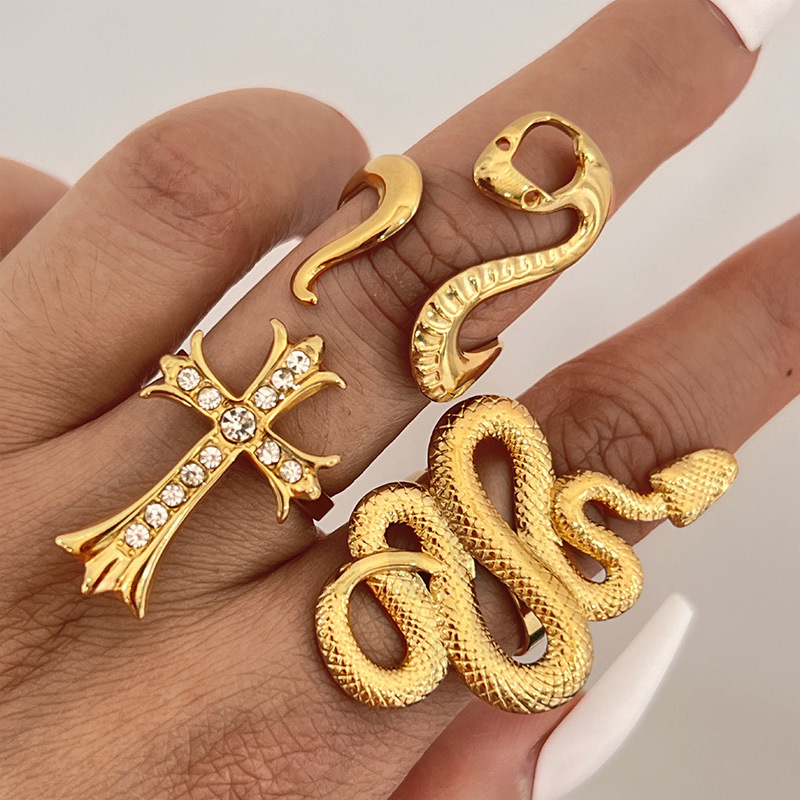 1 Parça Paslanmaz Çelik Yılan Şeklinde Altın Renkli Gösterişli Yüzük Resim2