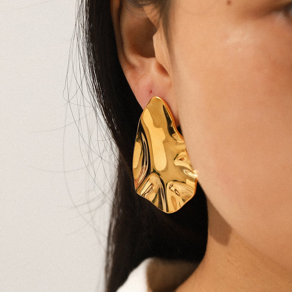 1 Pair Irregular Shape Hammer Pattern Stainless Steel Gold Color Stud Earrings Picture4