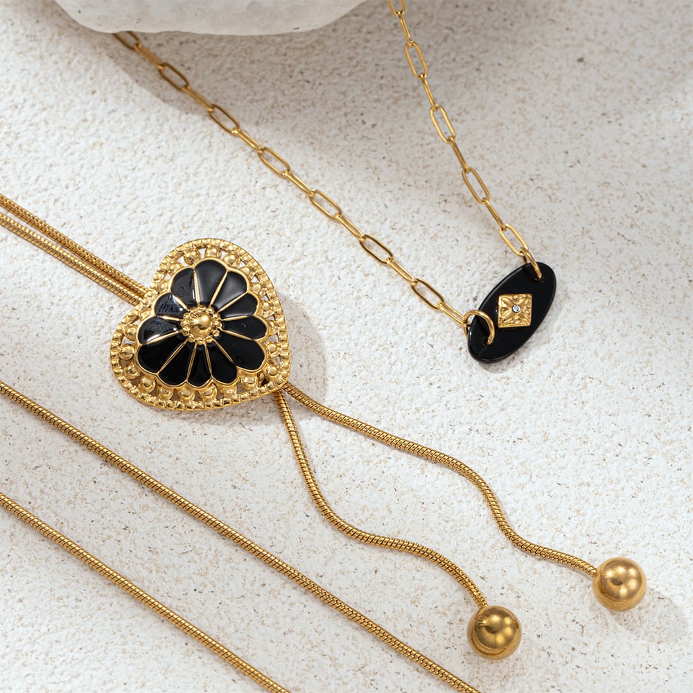 1 Stück Halskette mit Emaille-Herzanhänger aus Edelstahl in Goldfarbe Bild2