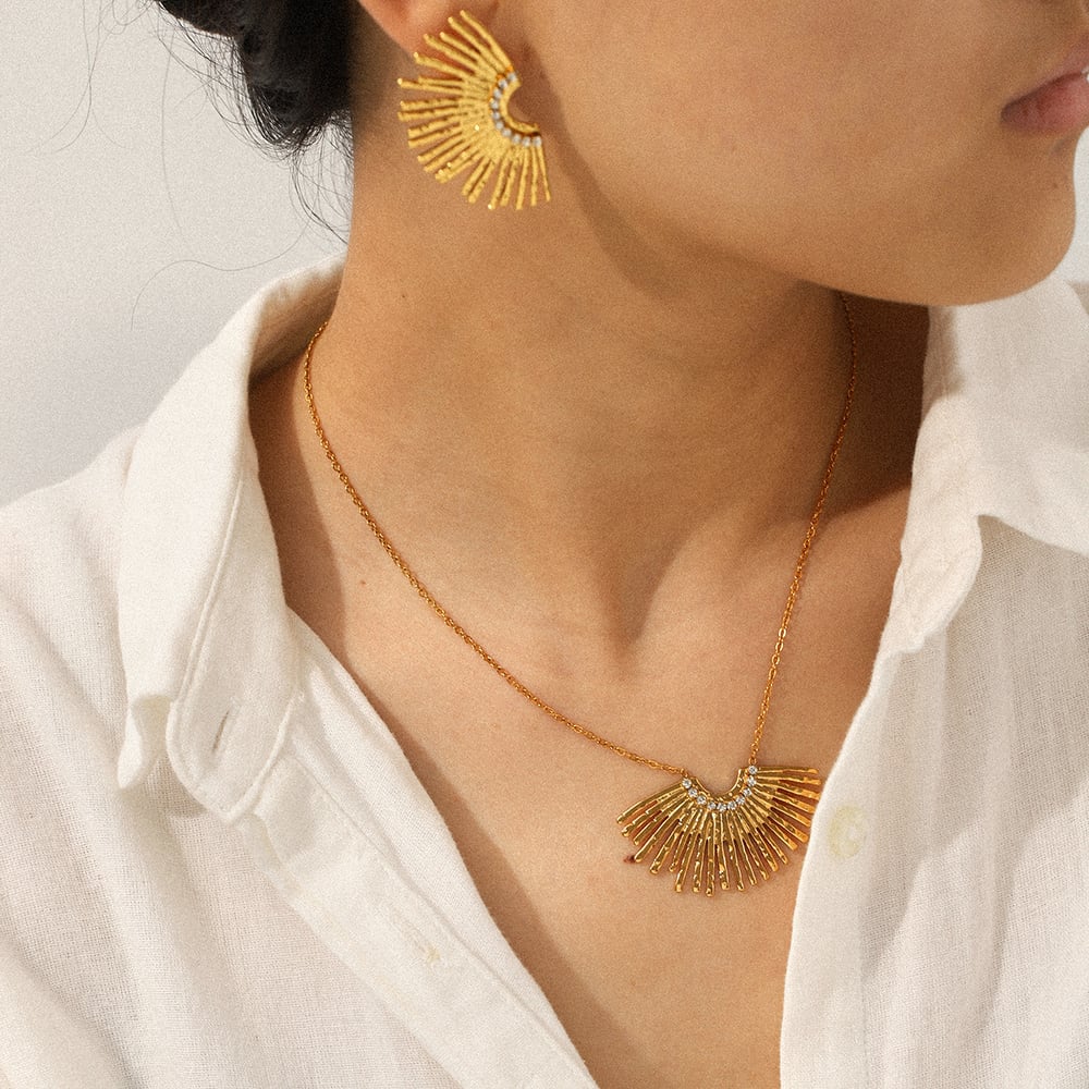 Wings Shape Stainless Steel Gold Color Necklace Set h5Picture4