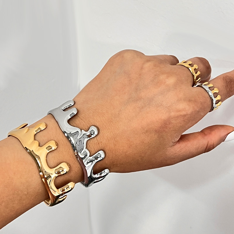 Damla Şeklinde Paslanmaz Çelik Altın Renkli Bileklik Seti Resim2