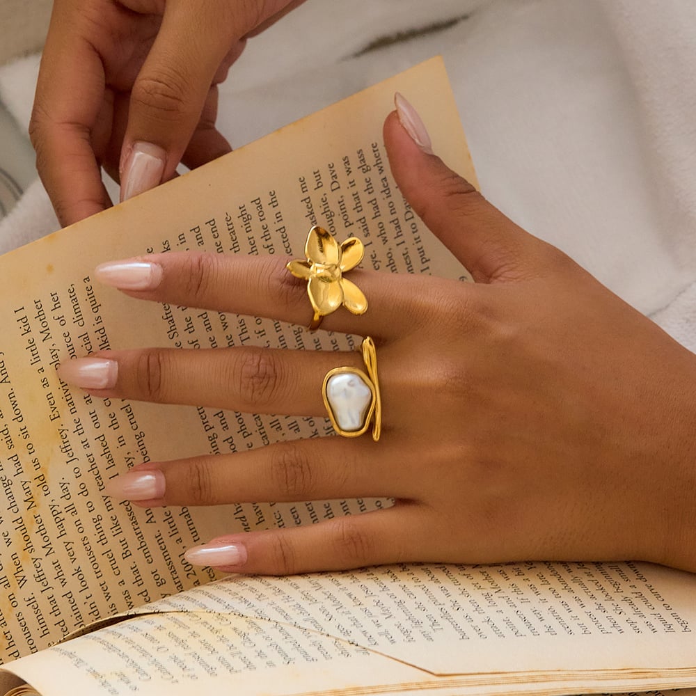 1 Piece Romantic Phalaenopsis Stainless Steel Gold Color Women's Statement Rings h5Picture4