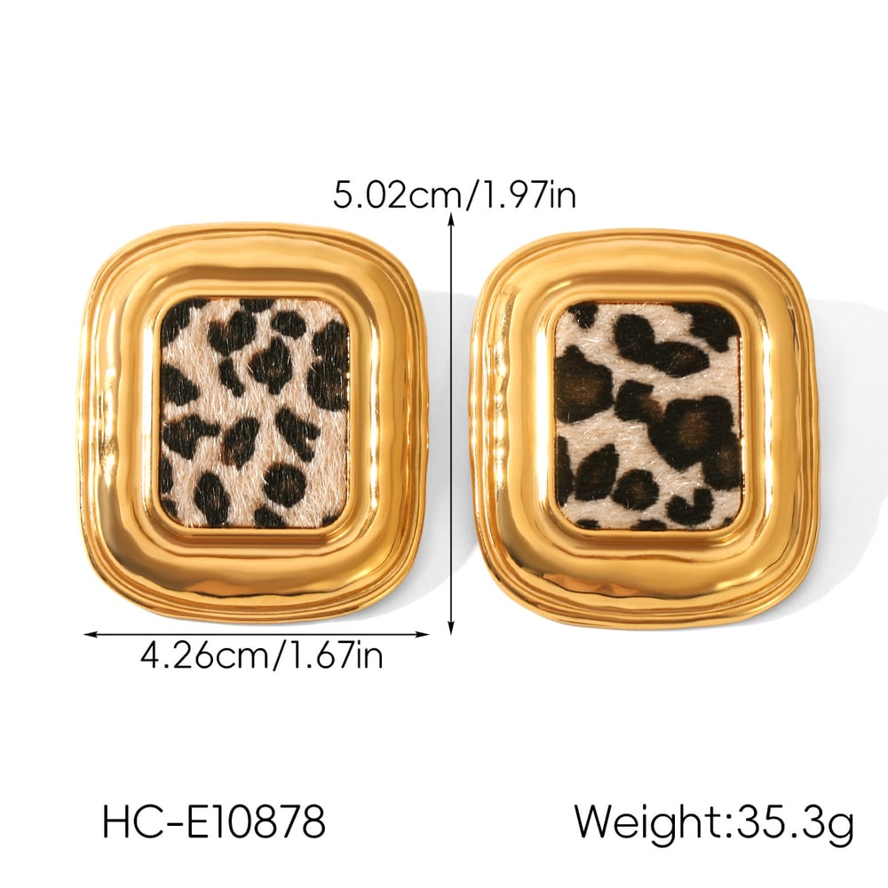 1 Pair Leopard Pattern Stainless Steel Gold Color Stud Earrings Picture2