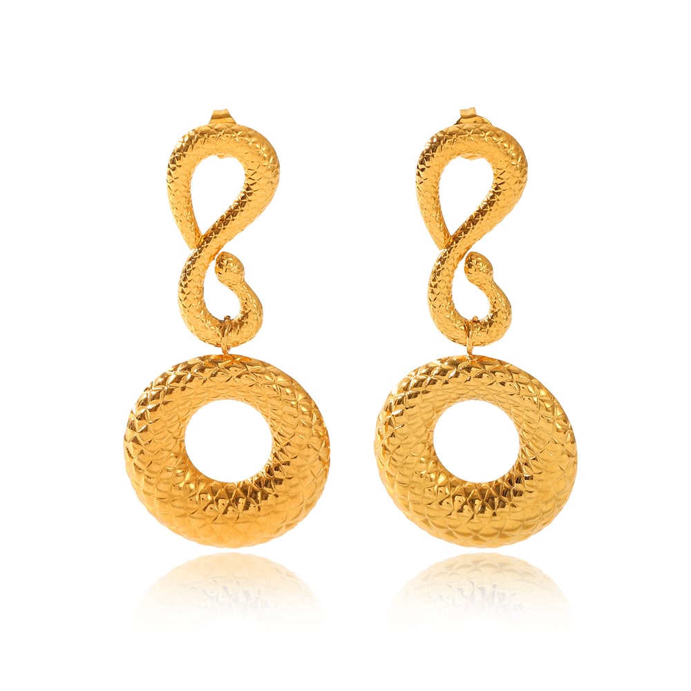 1 Pair Snakeskin Pattern Stainless Steel Gold Color Dangle Earrings