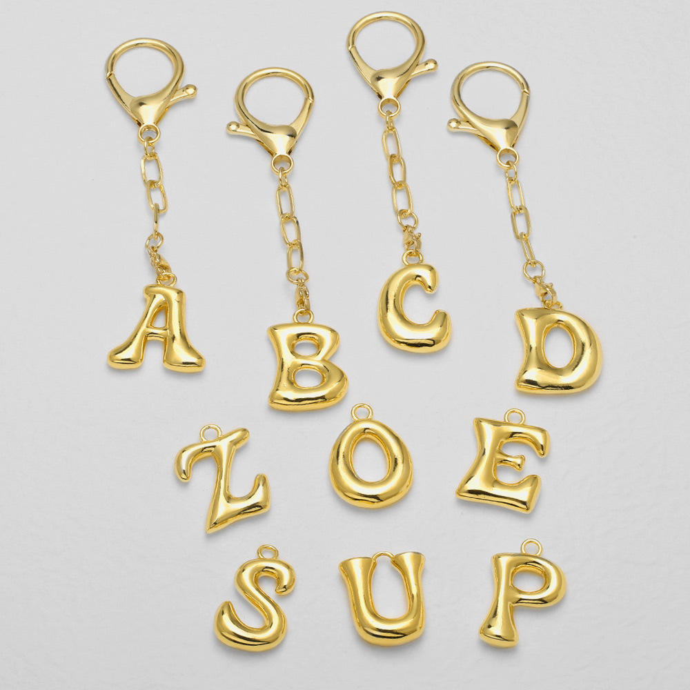 1 Piece Bubble Letter Copper Gold Color Keychain h5Picture3