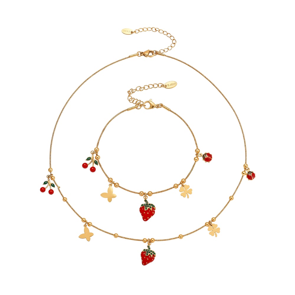 Vivid Strawberry Stainless Steel Gold Color Zircon Women's Jewelry Sets Picture6