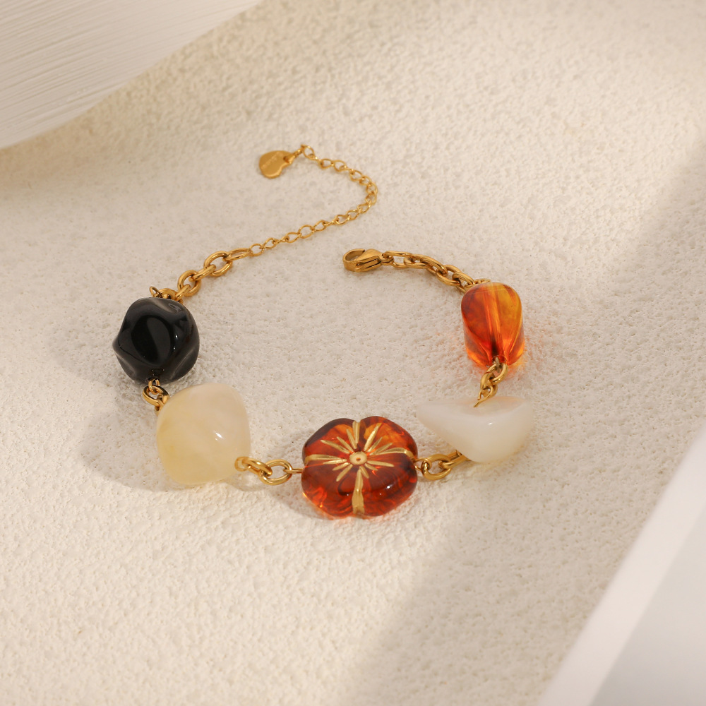 1 bracelet chaîne rétro en acier inoxydable pour femme avec motif floral h5Image2