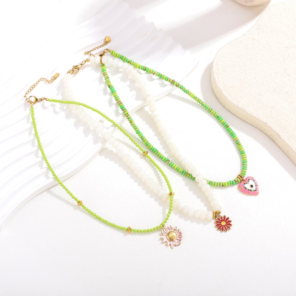 Collar de cuentas para mujer con piedras naturales y flores vívidas de 1 pieza h5Imagen4