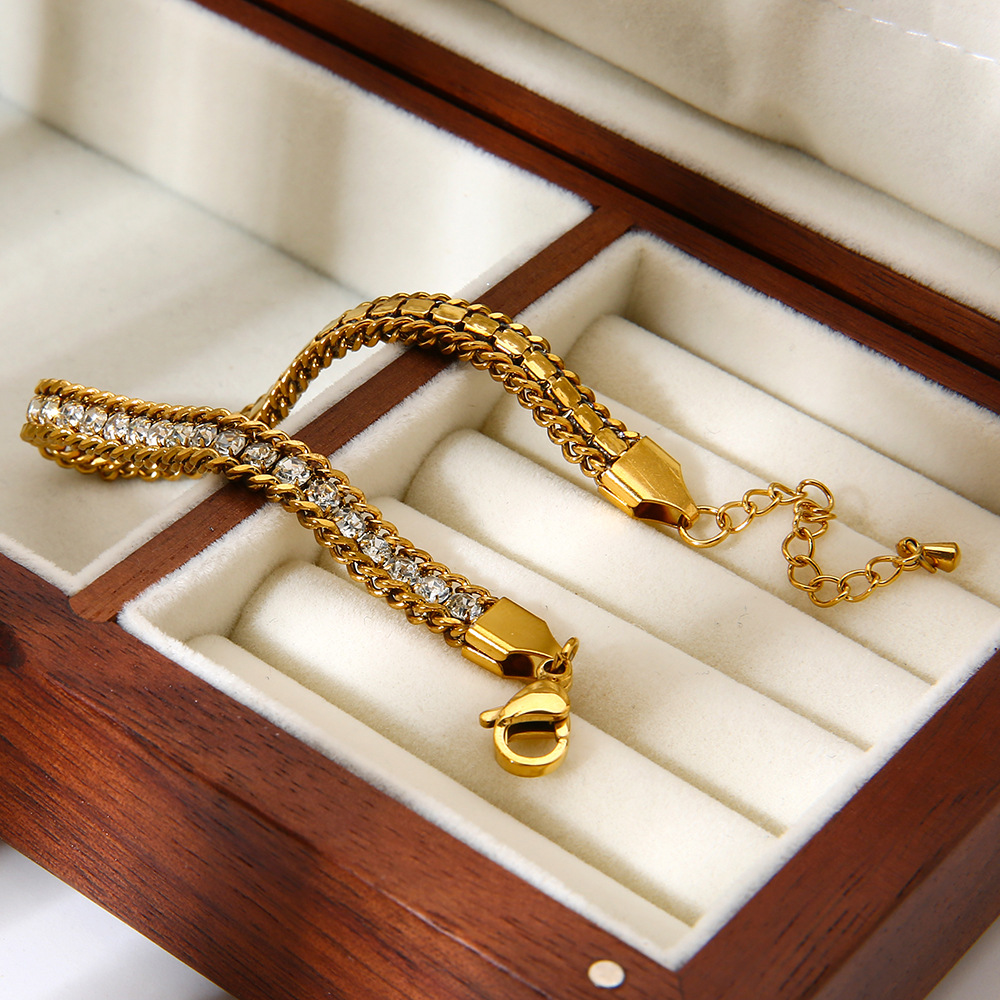 1 Piece Luxurious  Classic Chain Stainless Steel  Zircon Women's Chain Bracelets h5Picture4