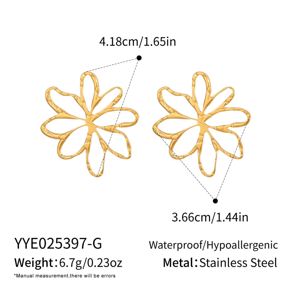 1 paire de boucles d'oreilles à tige en acier inoxydable couleur or en forme de fleur