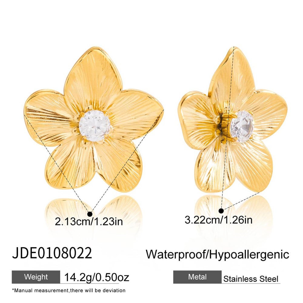 1 Pair Sweet Flower Stainless Steel Gold Color Women's Stud Earrings
