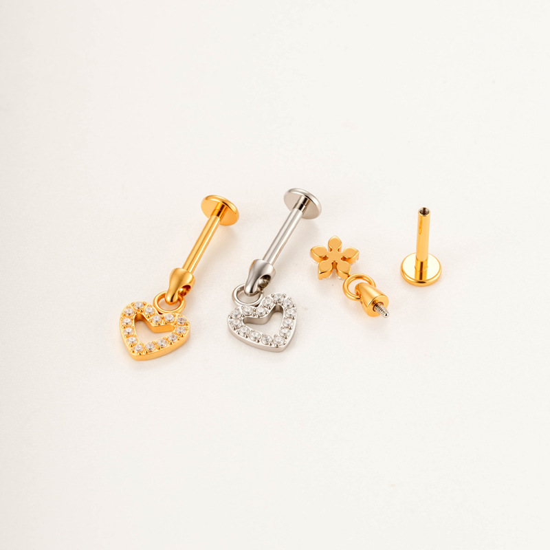 Boucles d'oreilles piercing pour femme, en titane et zircon, ornées d'une délicate fleur (1 pièce). h5Image4