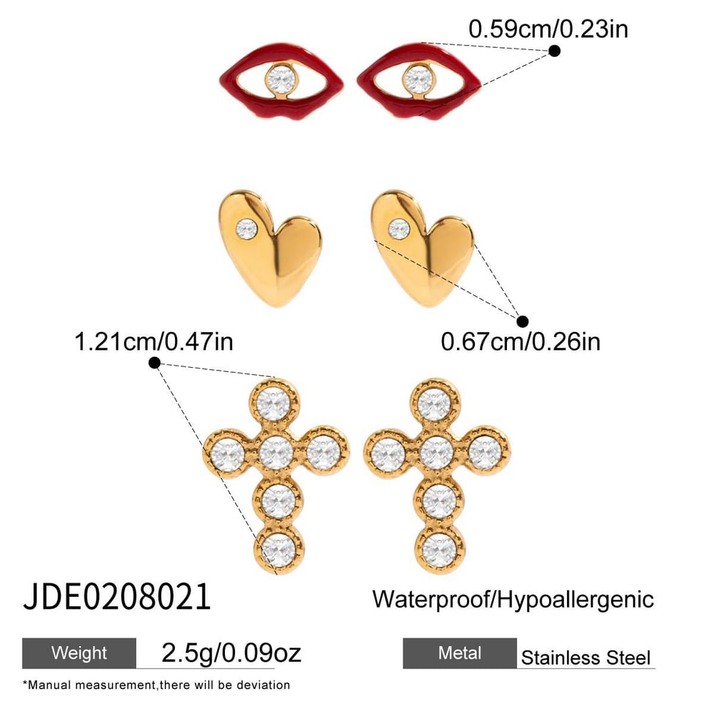 1 Set Exquisite Heart Stainless Steel Gold Color Women's Stud Earrings Picture2