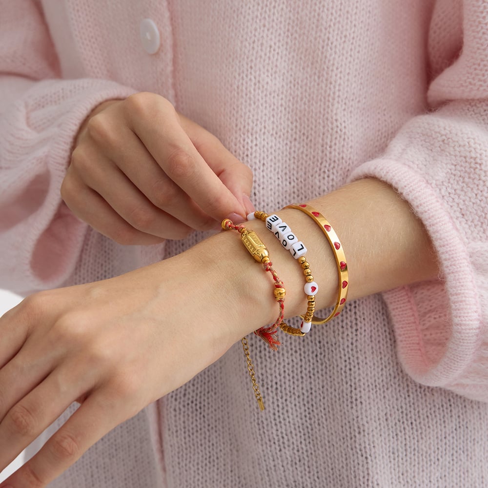 1 Piece Romantic Red Heart Stainless Steel Gold Color Women's Cuff Bracelets Picture4