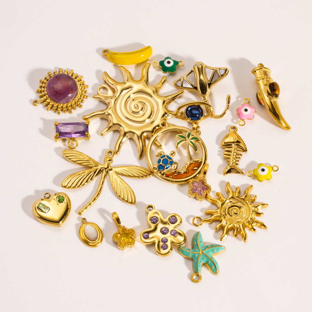 1 Piece  Versatile DIY Flower Sun Stainless Steel  Gold Color  Women's Pendants Picture4