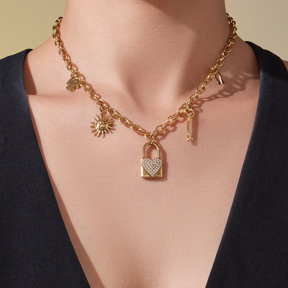 1 Piece Exquisite Flower Stainless Steel Gold Color Women's Pendant Necklaces Picture5