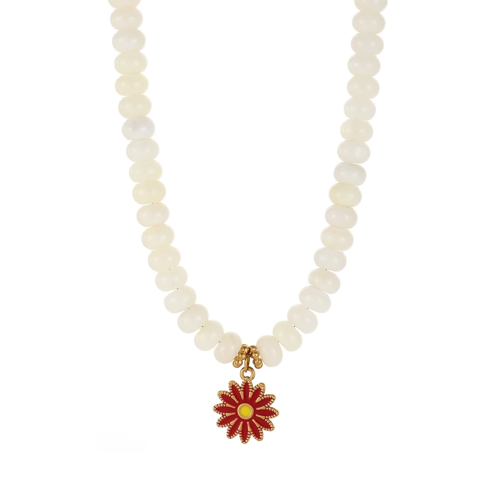 Collar de cuentas para mujer con piedras naturales y flores vívidas de 1 pieza Imagen6