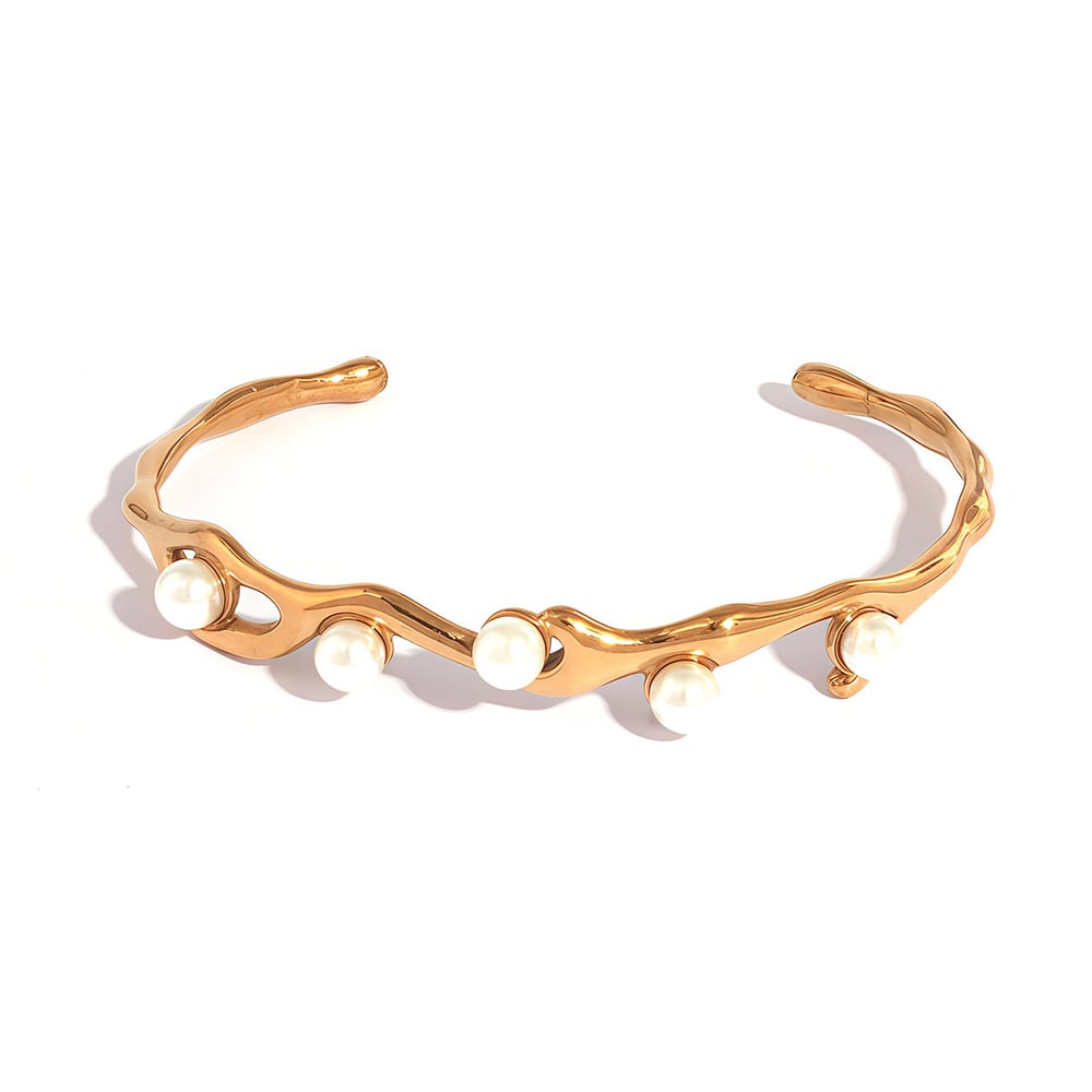 1 Stück einfache, elegante Twist-Armreifen aus Edelstahl in Goldfarbe für Damen