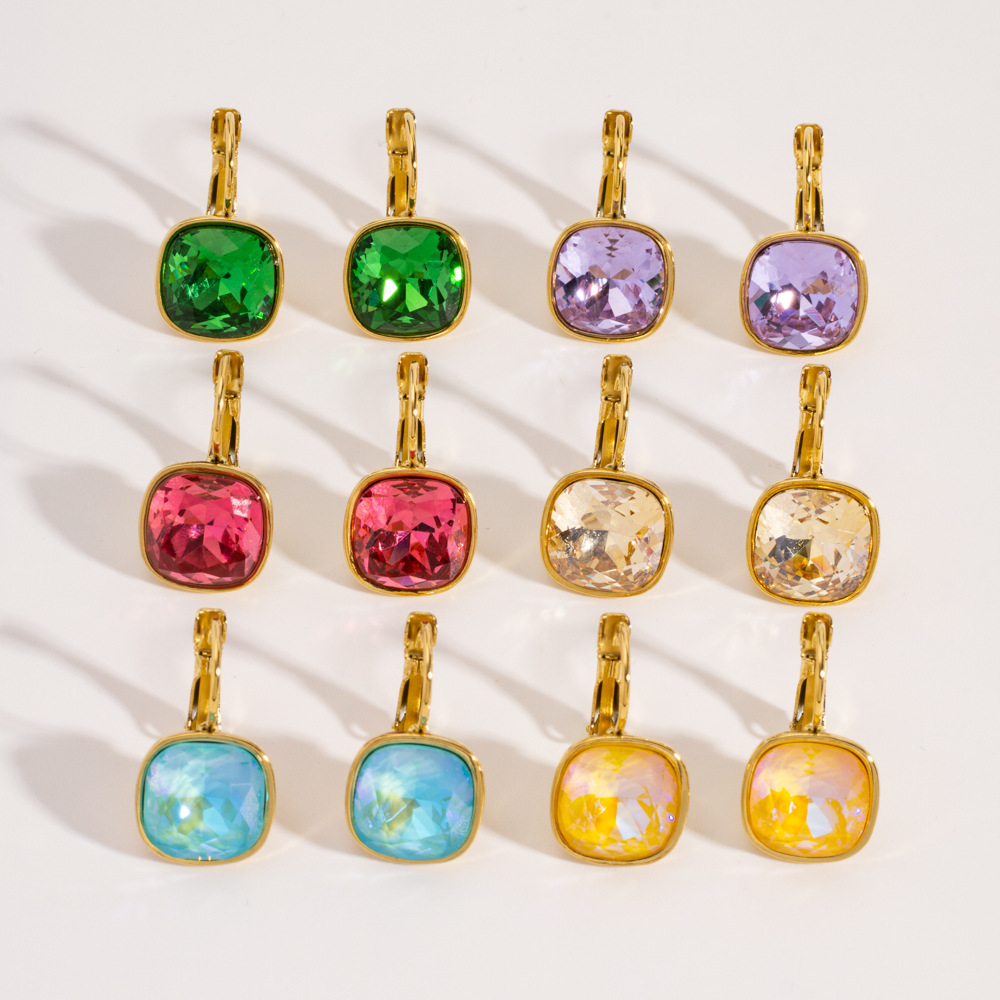 1 Pair Luxurious  Elegant Rectangle Stainless Steel Zircon Women's Drop Earrings Picture3