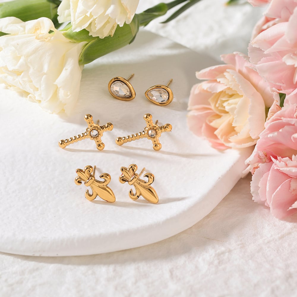 1 Set Classic Cross Stainless Steel Gold Color Women's Earring Sets h5Picture3