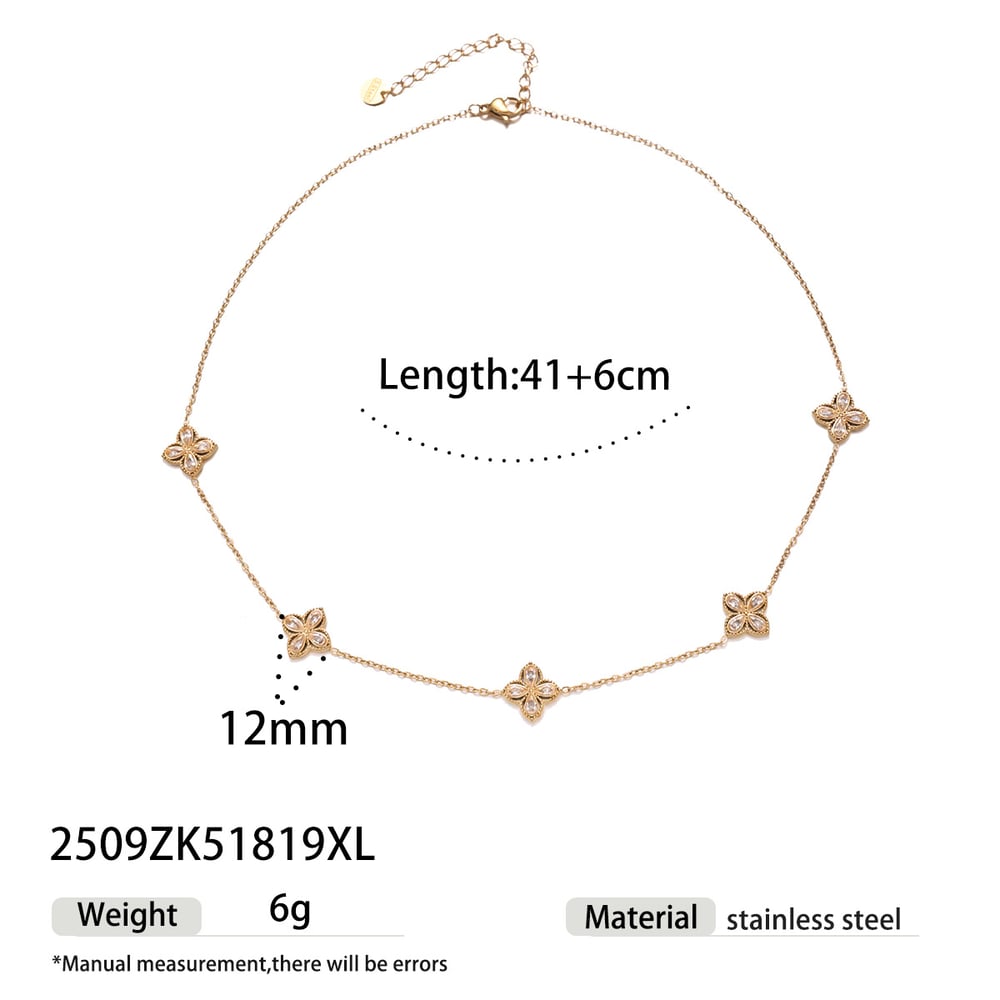 1 Stück elegantes Kleeblatt-Halsketten-Set aus Edelstahl in Goldfarbe mit Zirkonia