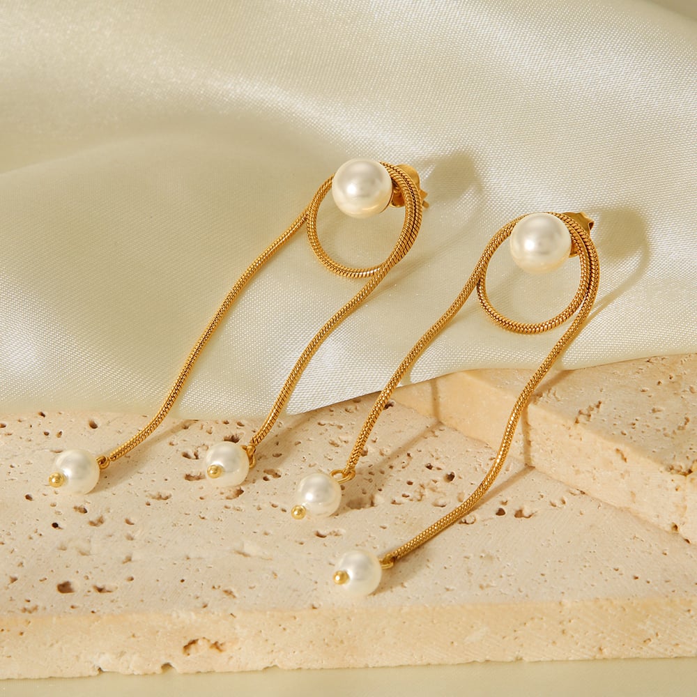 1 Pair Tassel Stainless Steel Gold Color Pearl Dangle Earrings Picture4