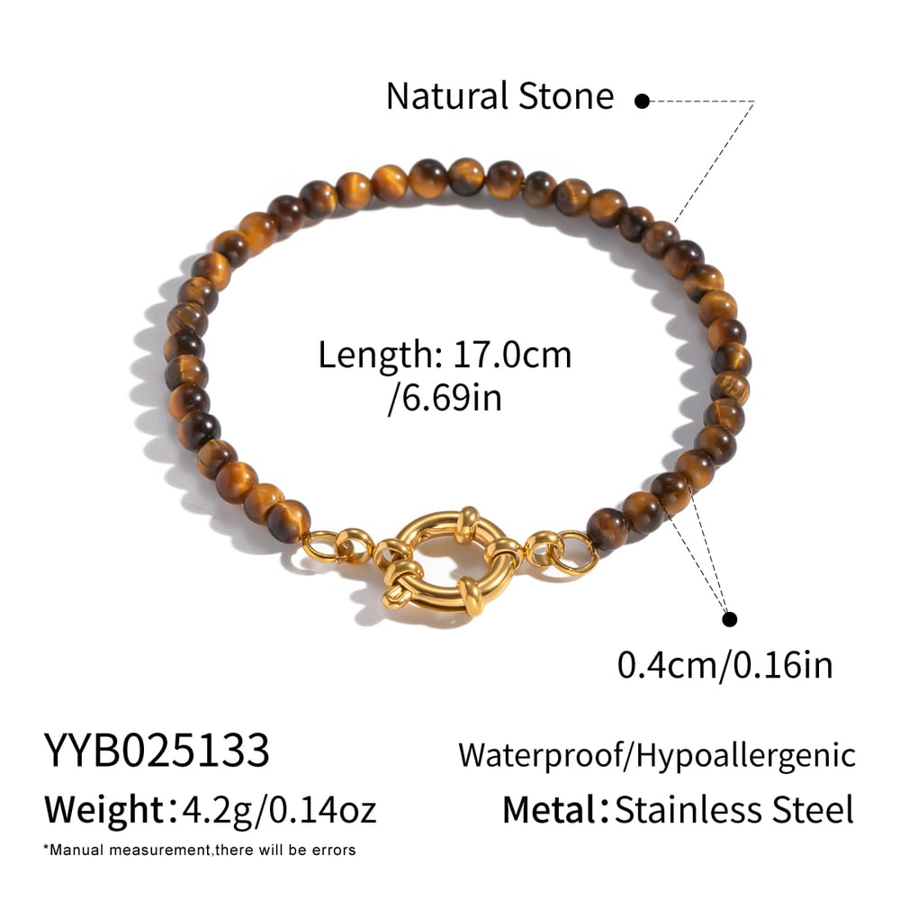 1 Piece  Natural Stone Beads Gold Color DIY Beaded Bracelet