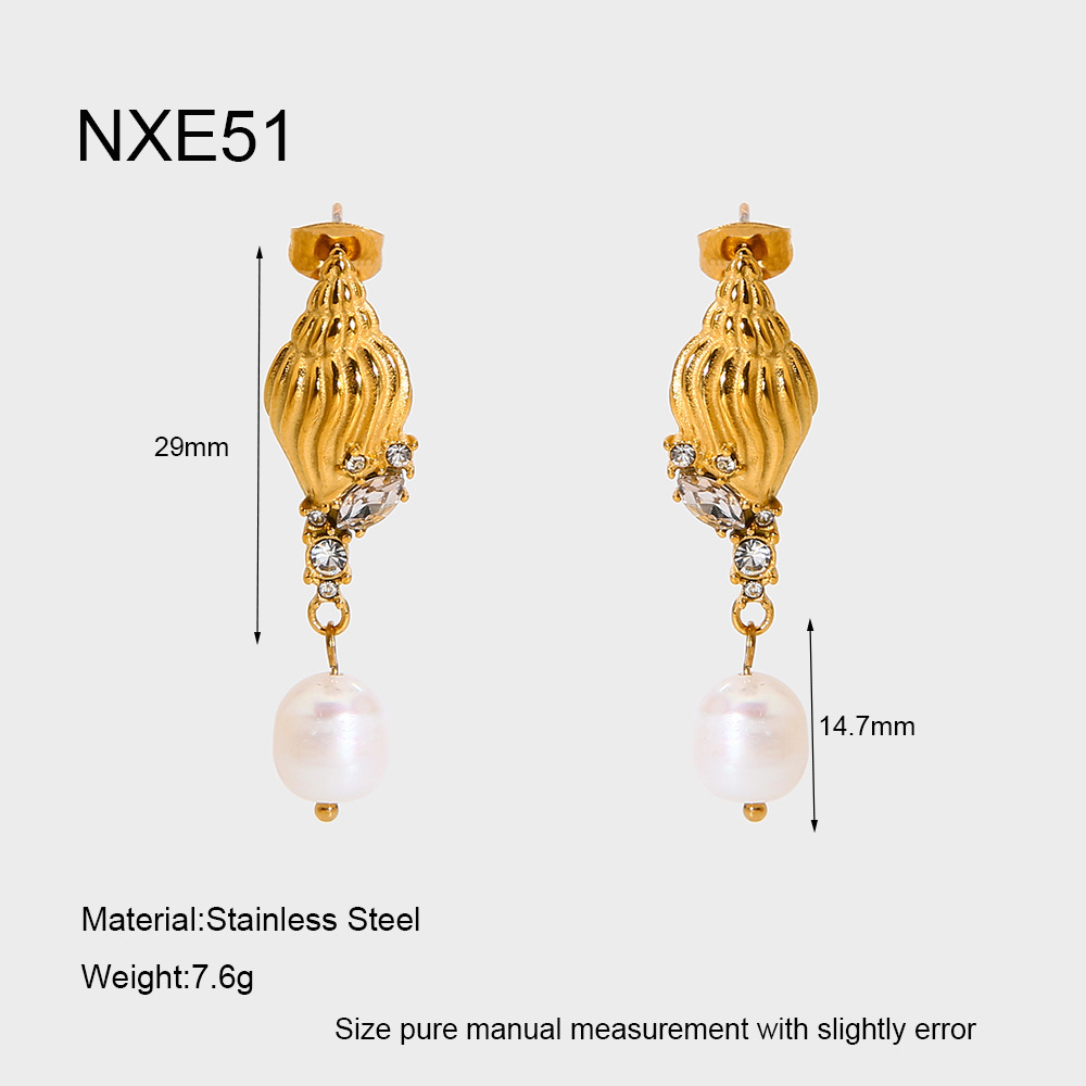 1 Pair Luxurious Retro Turtle Stainless Steel   Gold Color  Zircon Women's Dangle Earrings