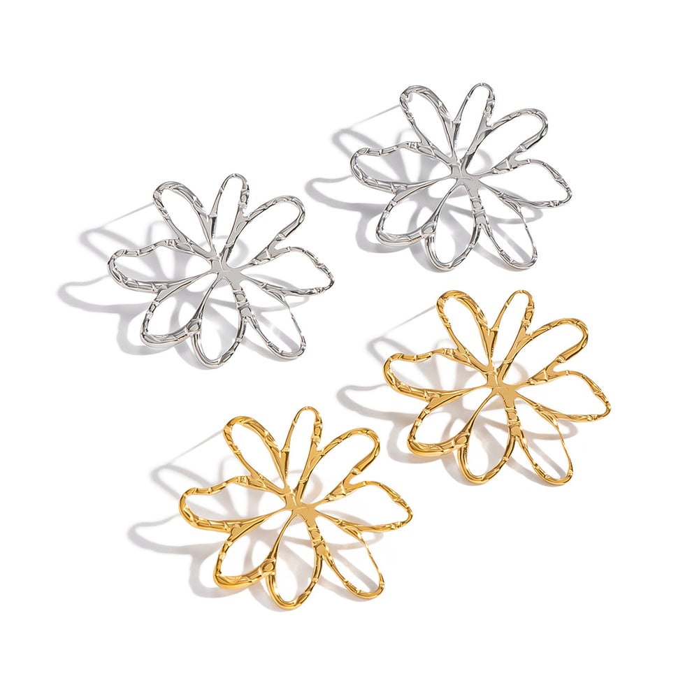 1 paire de boucles d'oreilles à tige en acier inoxydable couleur or en forme de fleur h5Image4