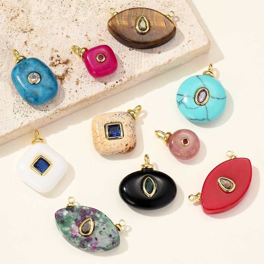 1 Piece Rectangle Natural Stone Stainless Steel Zircon Women's Pendants Picture3