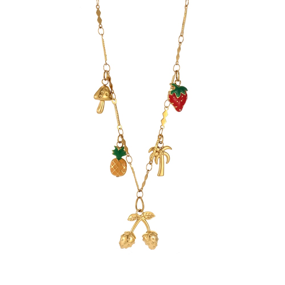 Collar con colgante de acero inoxidable con frutas vívidas para mujer (1 pieza) Imagen2