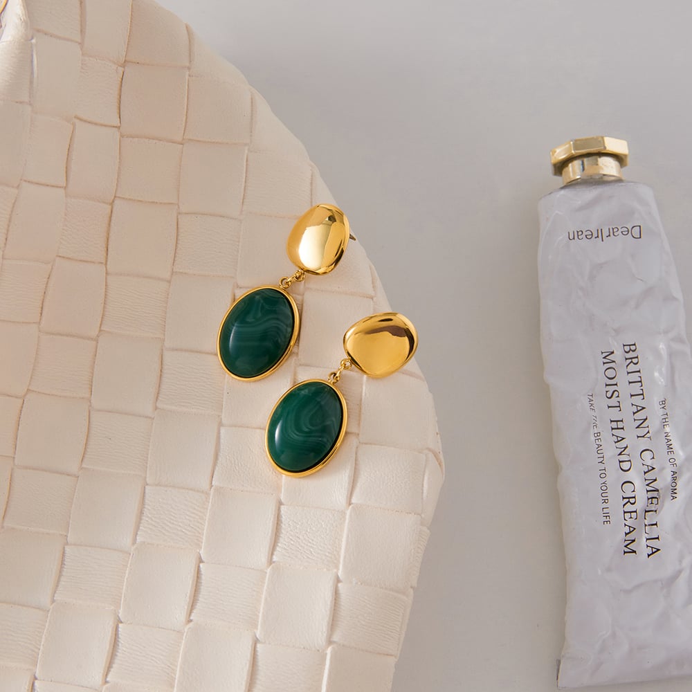 1 Pair Retro Green Circle Stainless Steel Gold Color Acrylic Women's Drop Earrings Picture3