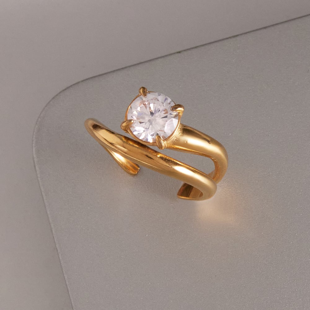 1 Piece shining Droplet Stainless Steel Gold Color Zircon Women's Gemstone Rings Picture4