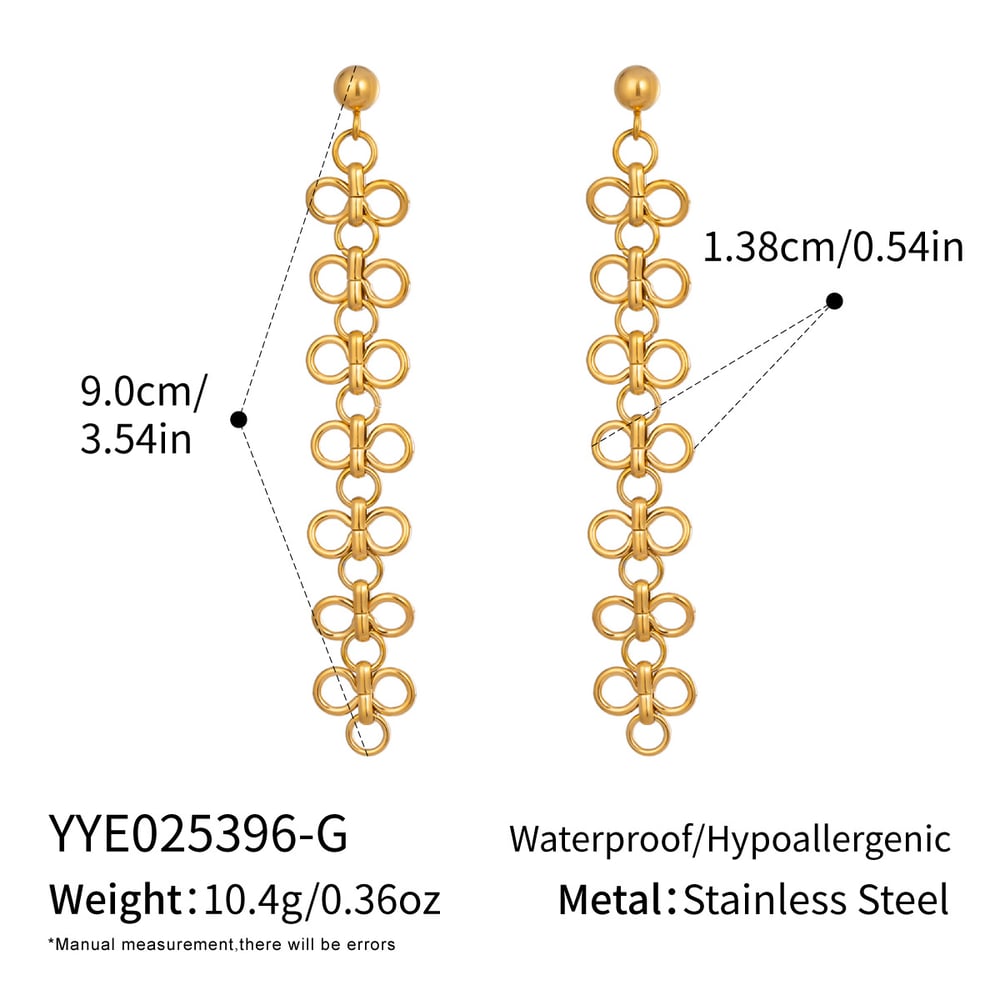 1 paire de boucles d'oreilles pendantes romantiques en acier inoxydable couleur or avec motif de fleurs