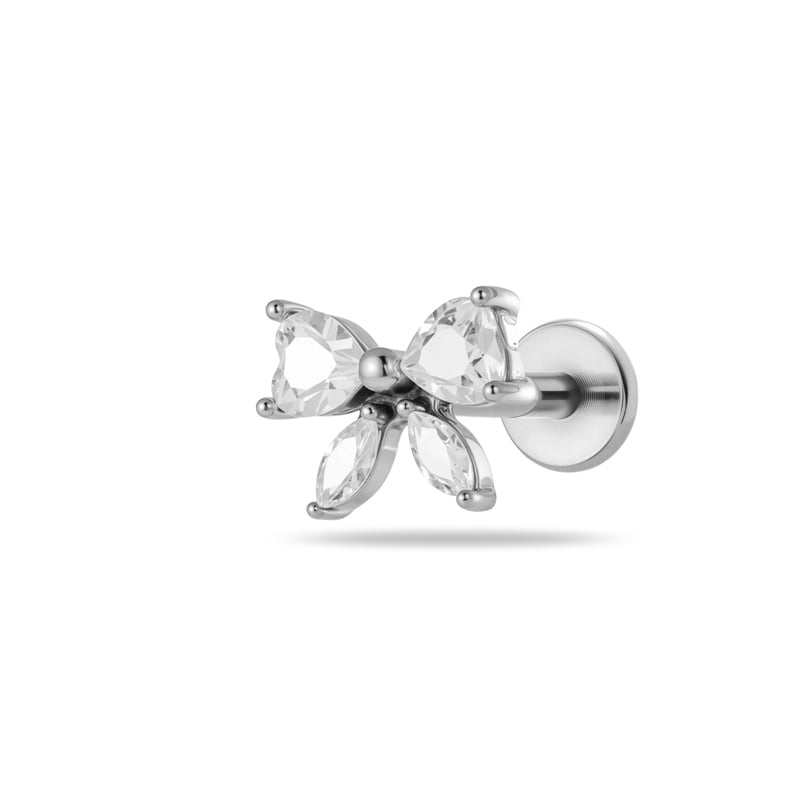 1 Piece Delicate Heart Bow Knot Snake Stainless Steel Gold Color Zircon Women's Piercing Earrings