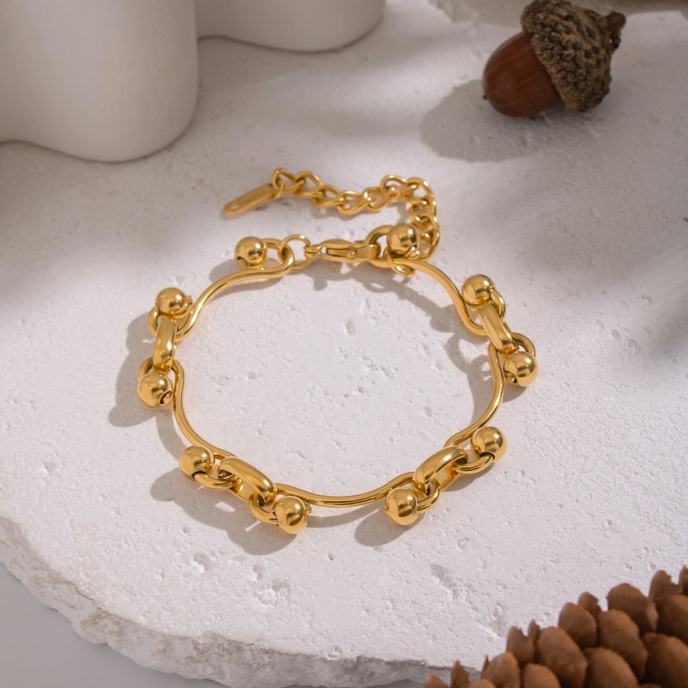 Bracelet à maillons ronds de forme irrégulière en acier inoxydable doré Image3