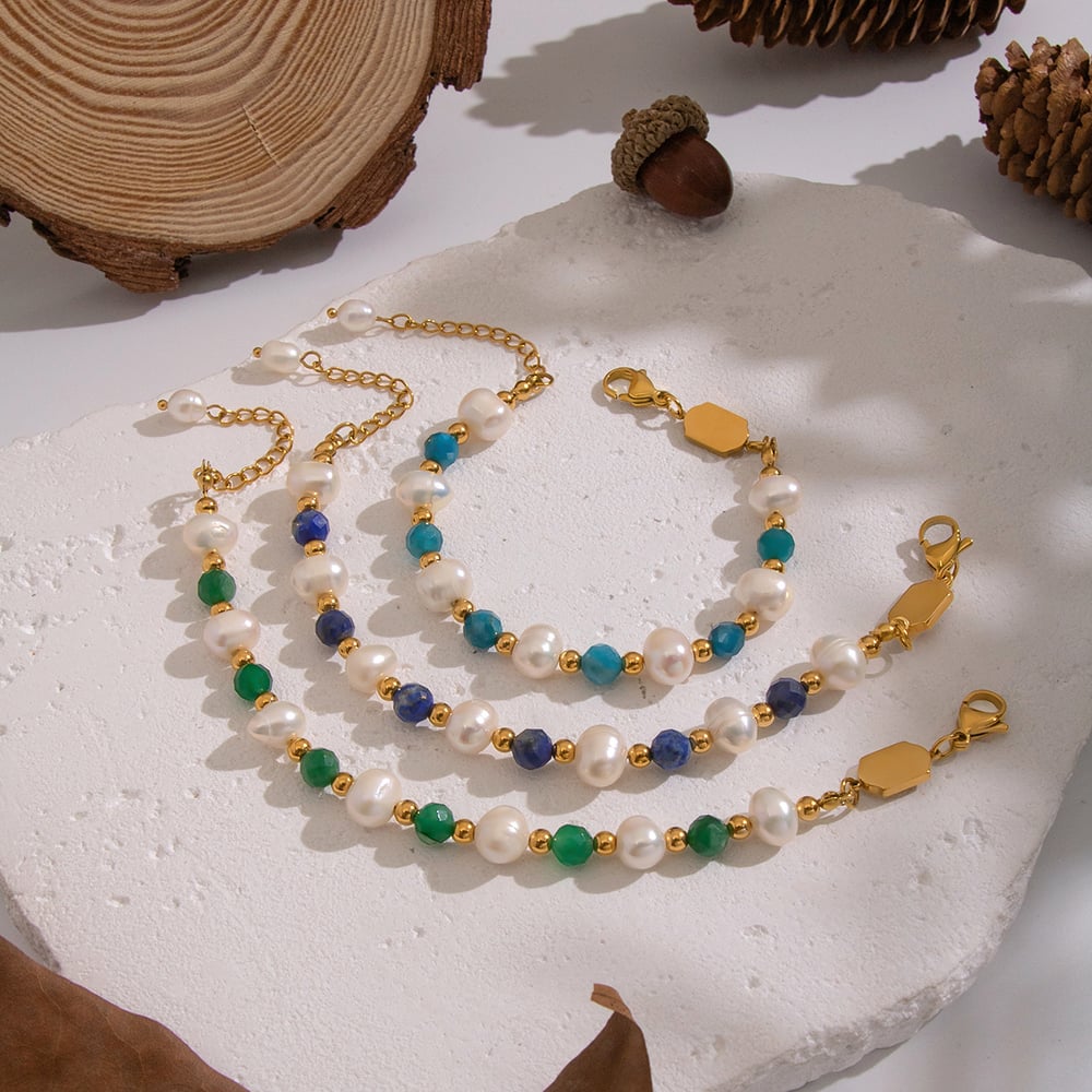 1 Piece Elegant Natural Stone Pearl Beaded Stainless Steel Bracelet Picture2