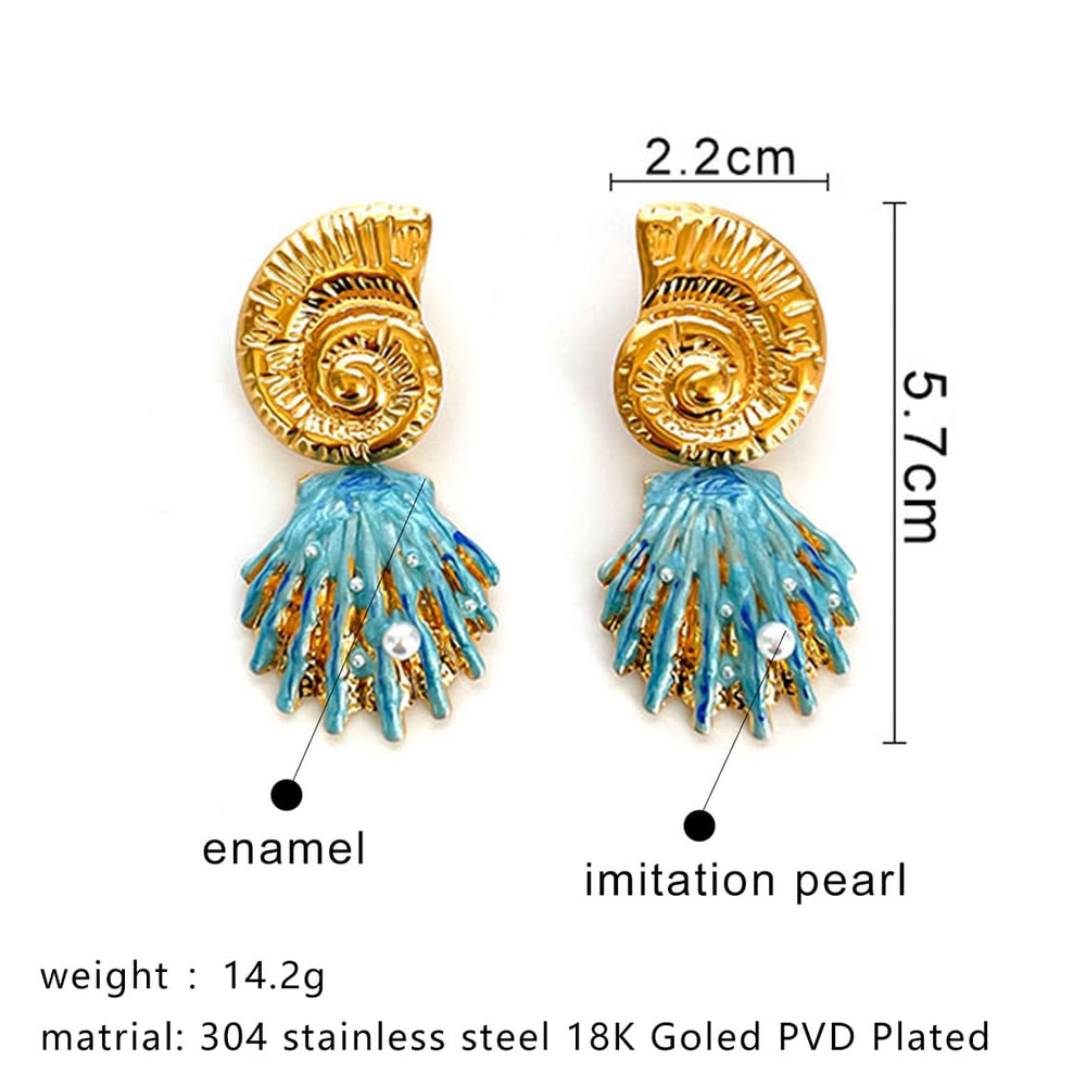 1 Pair Enamel Shell Gold Color Drop Earrings Picture2