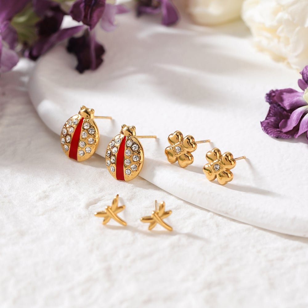 1 Set Classic Beetle Stainless Steel Gold Color Women's Earring Sets h5Picture5