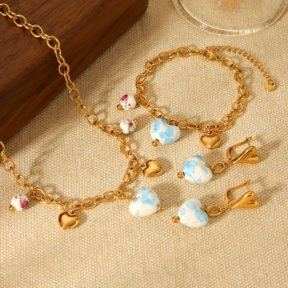 1 Piece Ceramic Heart Stainless Steel Gold Color Pendant Necklace h5Picture5