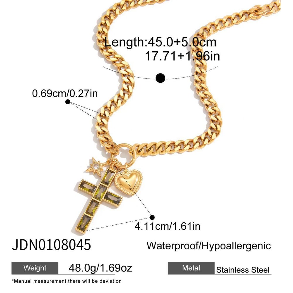 1 Piece Luxurious Cross Green Zircon Stainless Steel Gold Color Women's Pendant Necklaces Picture2
